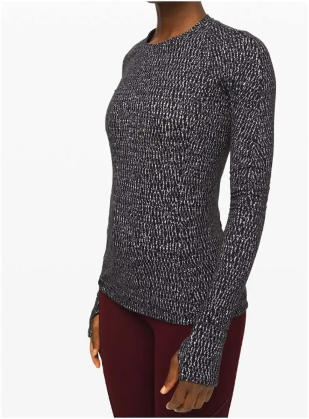 Lululemon Runderful Long Sleeve Knotted Jacquard Black White Women Size XS